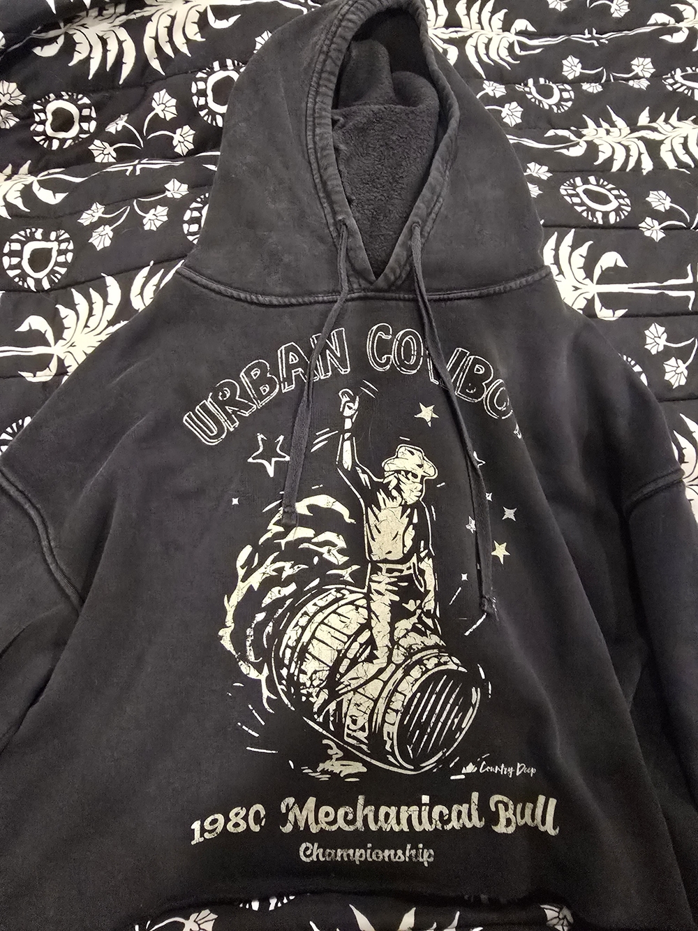 Urban Cowboy Graphic Hoodie in Washed Black